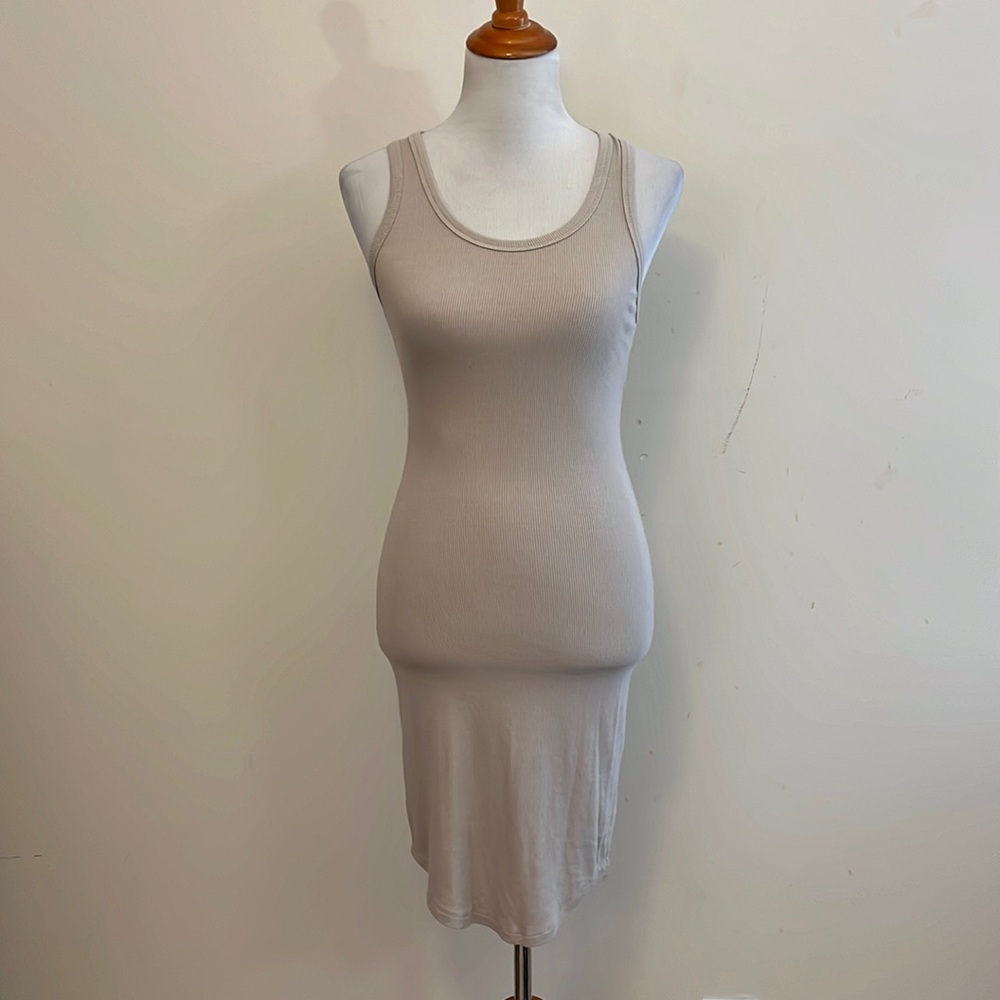 House of Harlow 1960 Taupe Ribbed Cotton Open Back Tank Dress Size XS